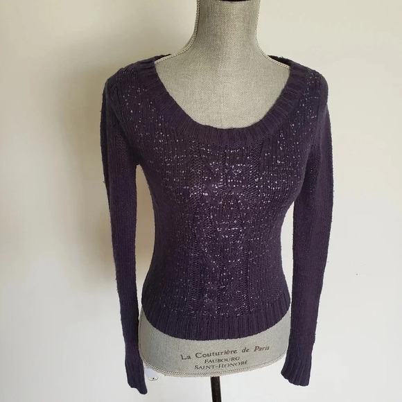 Mudd Cropped Sweater Long Sleeves Navy Blue Warm S - Picture 8 of 8